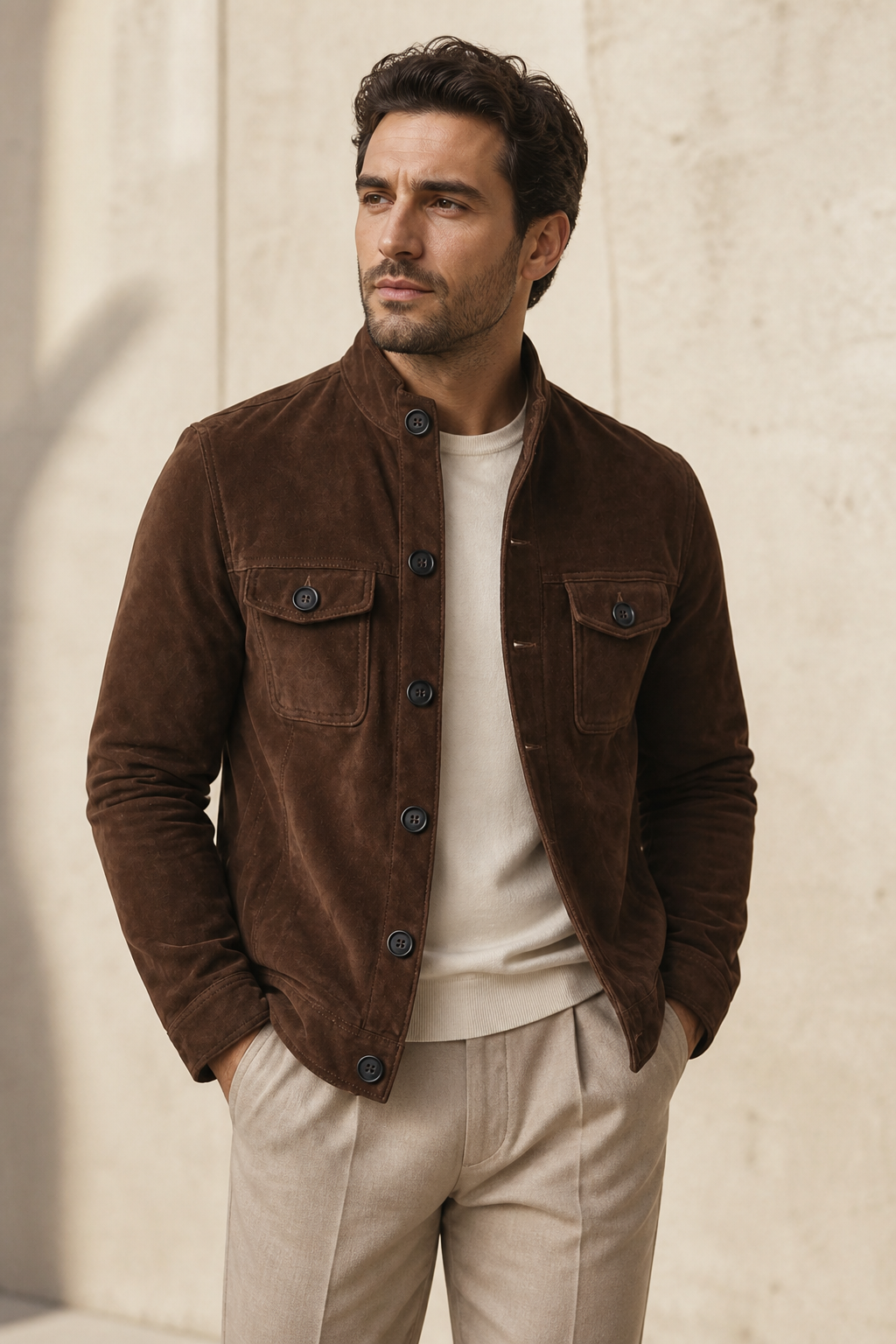 Haven Suede-Look Field Jacket - Dark Brown model-worn editorial