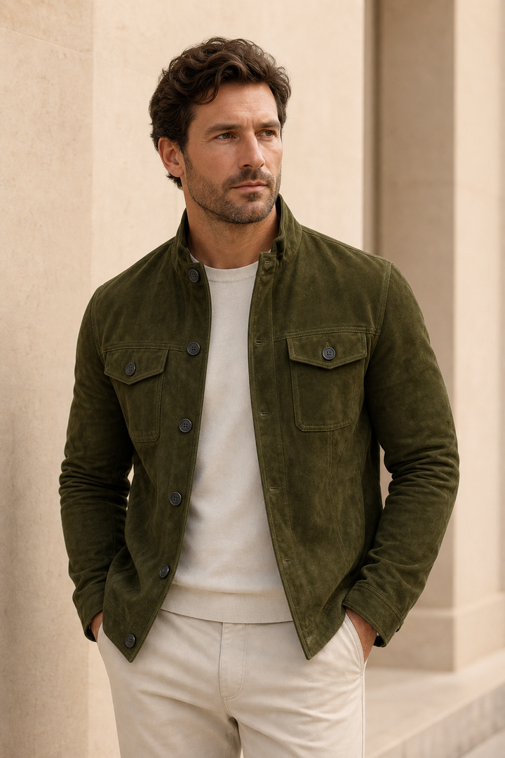 Haven Suede-Look Field Jacket - Green model-worn editorial