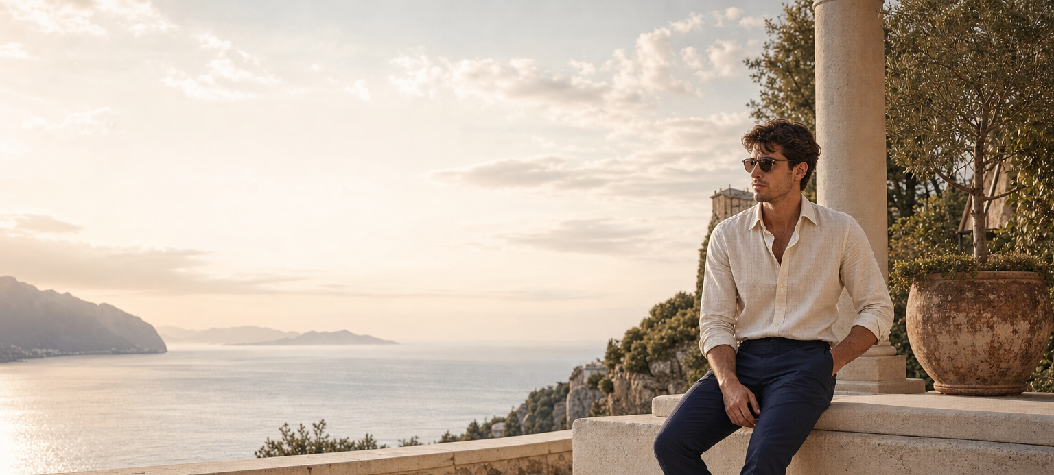 Varenford Mediterranean menswear hero image with safe 650px desktop crop