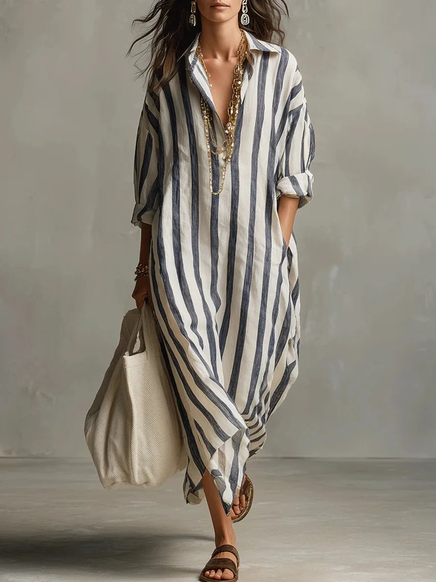 Mariselle Striped Maxi Shirt Dress product image 1