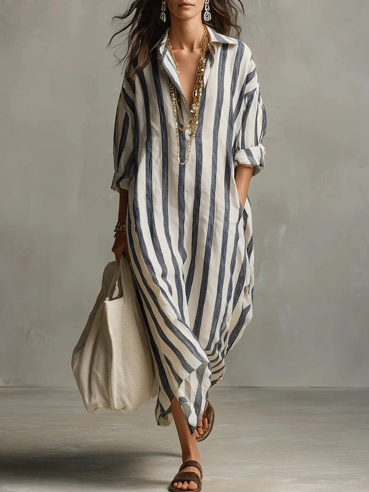 Mariselle Striped Maxi Shirt Dress product image 1