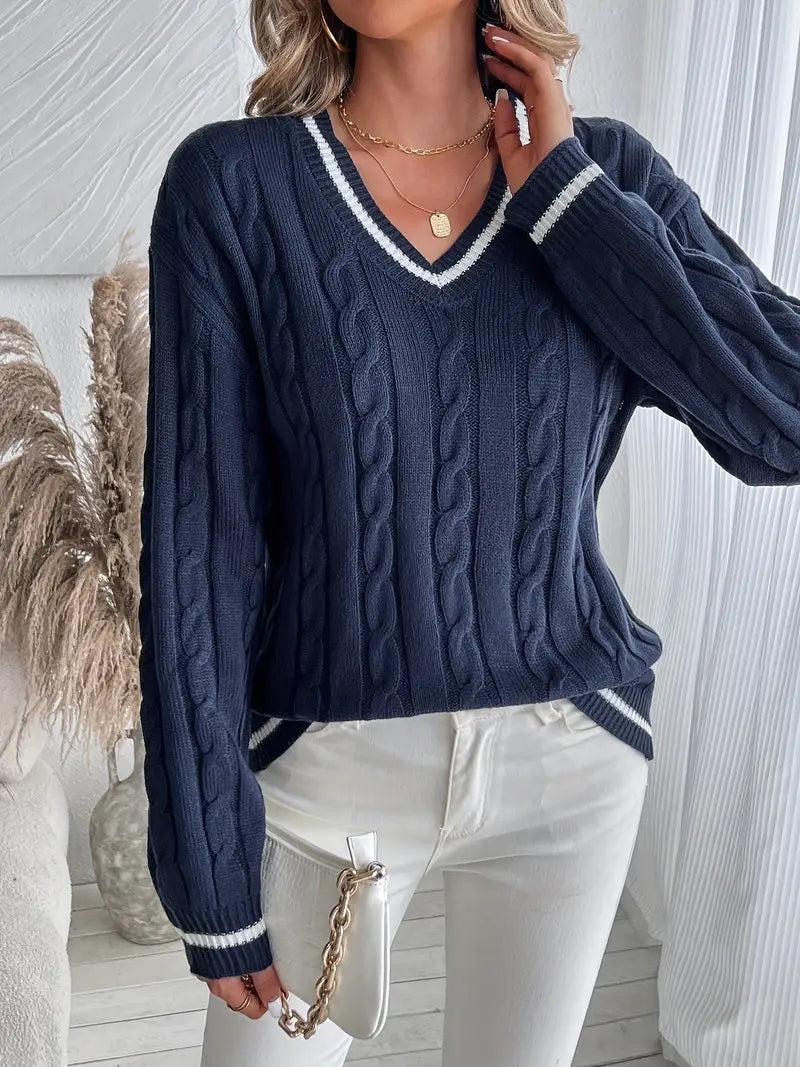Marlowe Cable-Knit V-Neck Sweater product image 1