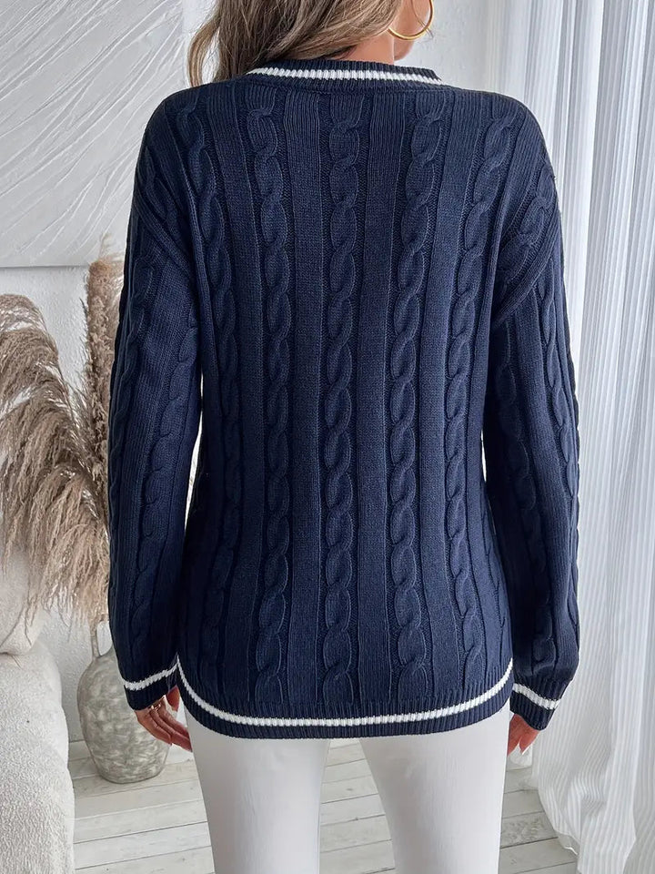 Marlowe Cable-Knit V-Neck Sweater product image 4