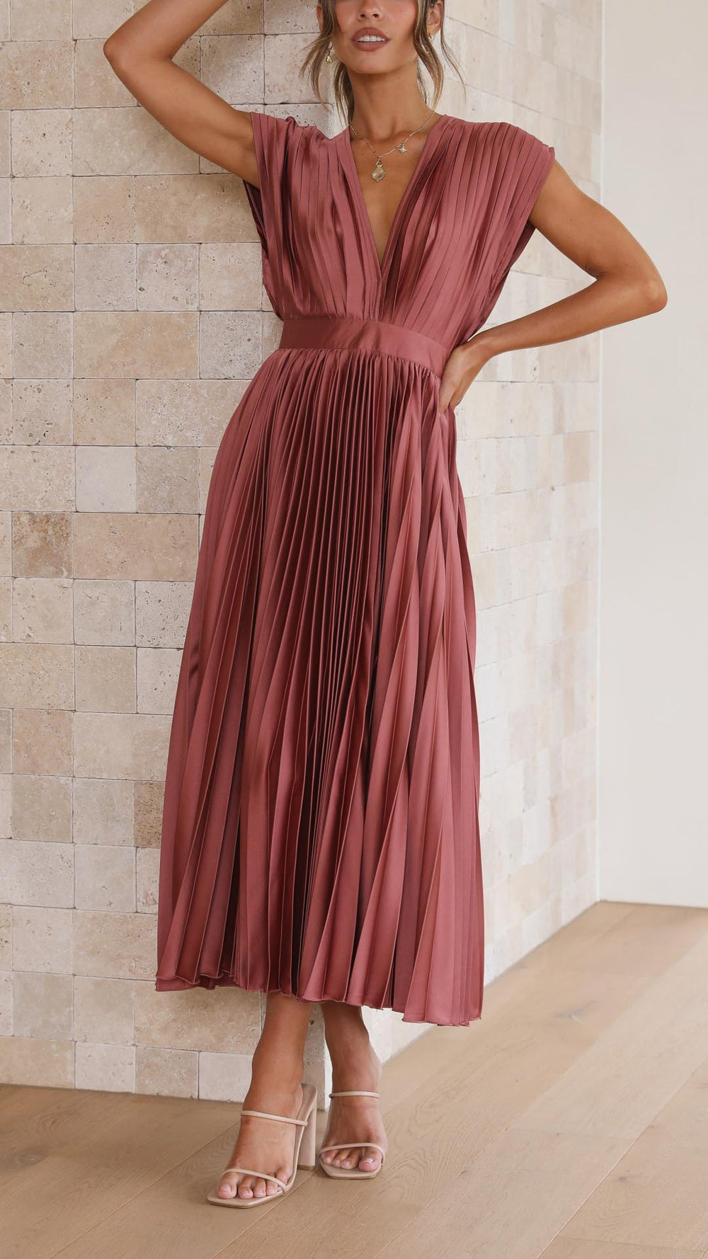Rosalene Pleated V-Neck Maxi Dress product image 2