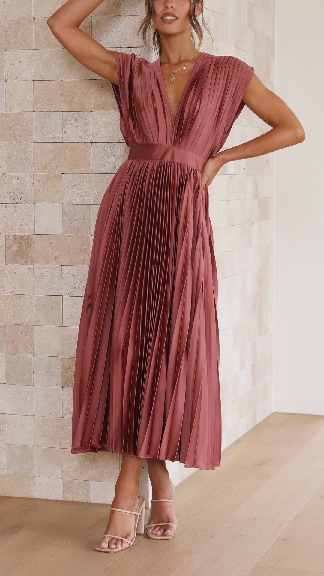 Rosalene Pleated V-Neck Maxi Dress product image 2