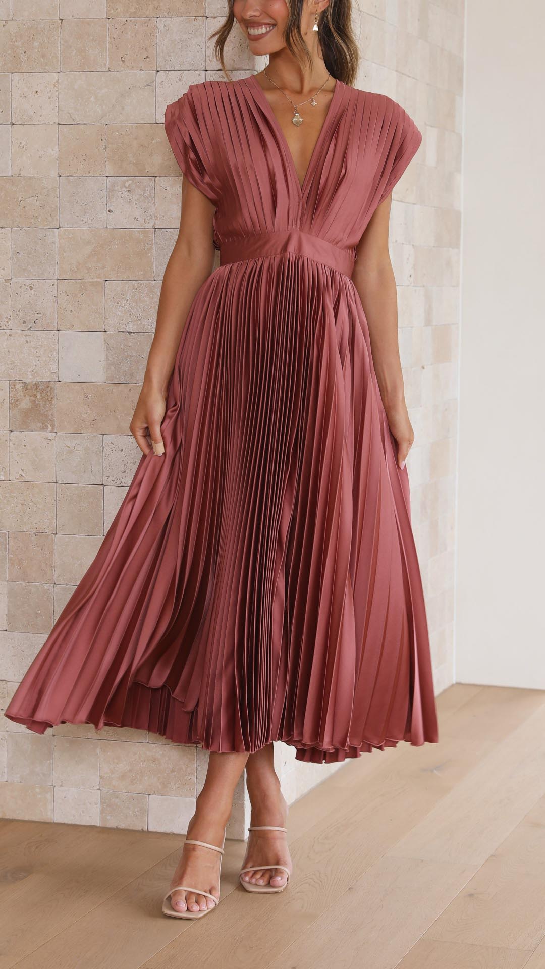 Rosalene Pleated V-Neck Maxi Dress product image 3
