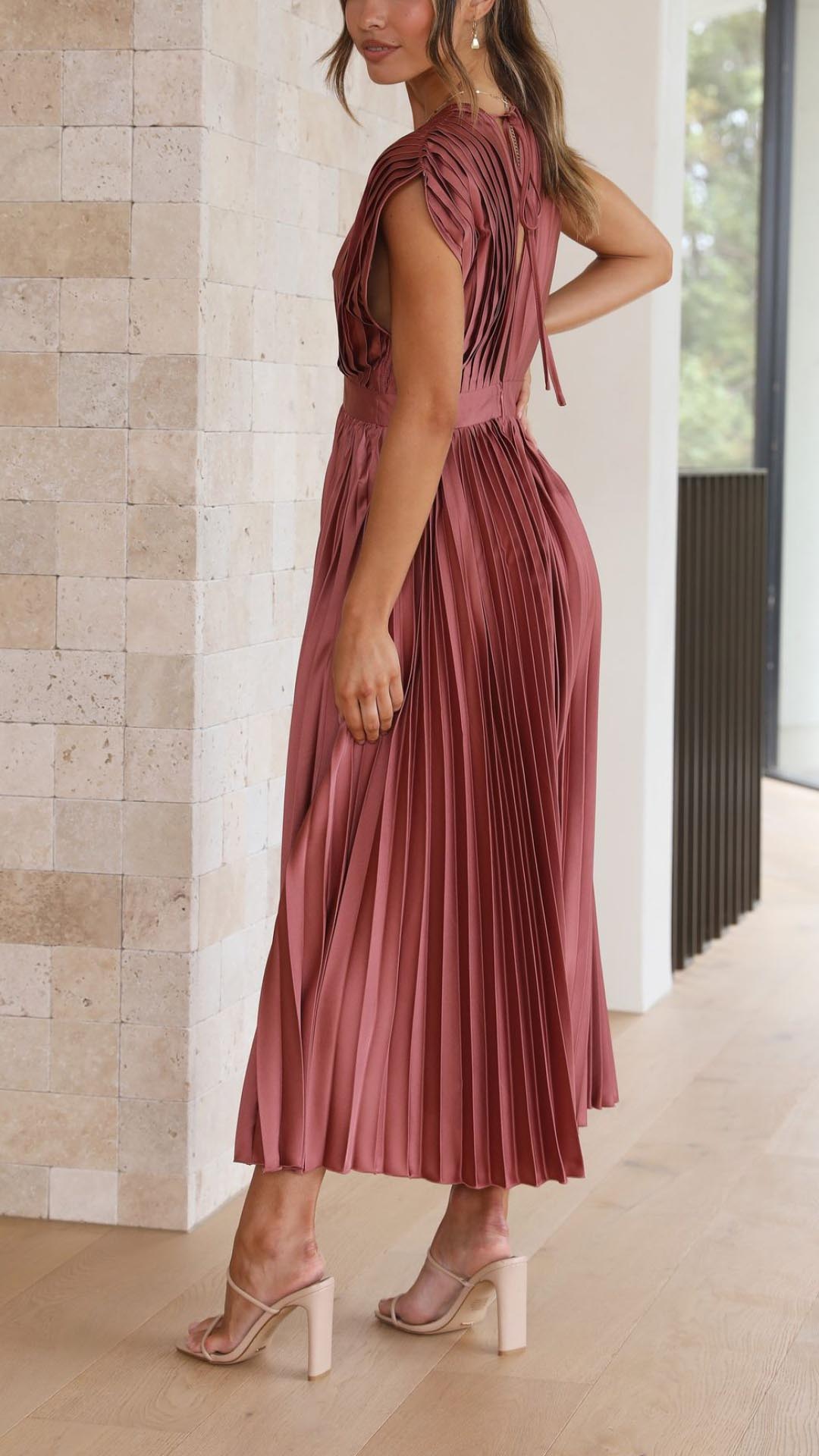 Rosalene Pleated V-Neck Maxi Dress product image 4